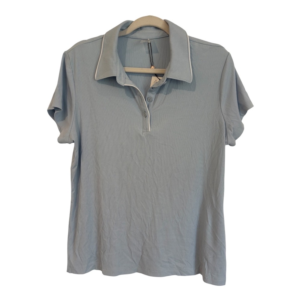 Calia Womens Light Blue Ribbed Short Sleeve Polo Shirt XXL WCG11060F NEW